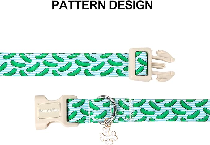 Lionet Paws Summer Dog Collar- Cute Cucumbers Dog Collars with Plastic Buckle,Blue Stripe Light Adjustable Dog Collars for Medium Large Dogs