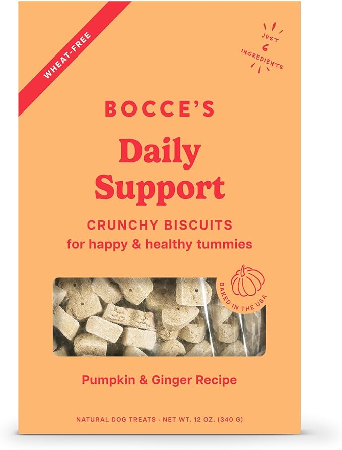 Bocce's Bakery Belly Daily Support Treats for Dogs, Wheat-Free Dog Treats, Made with Real Ingredients, Baked in The USA, Supports Digestive Health, All-Natural Pumpkin & Ginger Biscuits, 12 oz