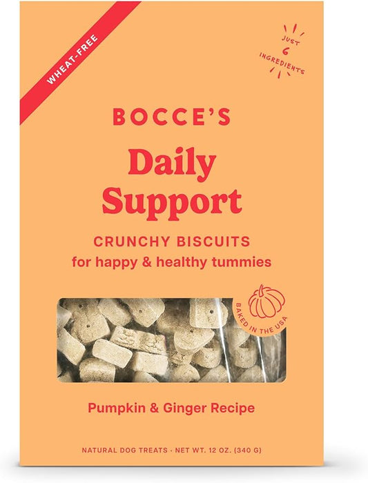 Bocce's Bakery Belly Daily Support Treats for Dogs, Wheat-Free Dog Treats, Made with Real Ingredients, Baked in The USA, Supports Digestive Health, All-Natural Pumpkin & Ginger Biscuits, 12 oz