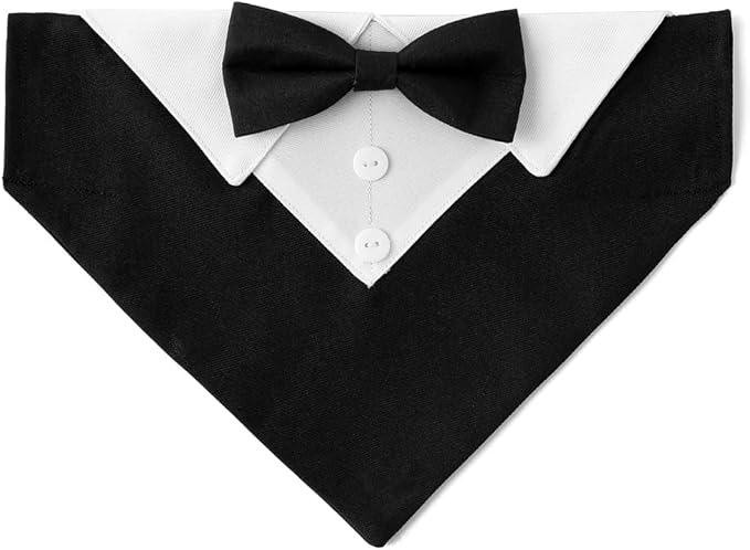 Tuxedo Dog Collar for Wedding Engagement and Birthday, Formal Dog Bandana Collar Costume with Bow Tie and Adjustable Buckle,Suitable for Small Medium Large Dog. (Black, L)