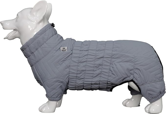 Lovelonglong Warm Dog Coat Double Layers Vest, 4 Legs Covered Windproof Waterproof Reflective Outdoor Skating Costume for Corgis Dachshund Gray D-L