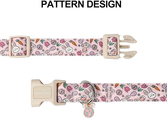 Lionet Paws Easter Dog Collar- Cute Rabbit Purple Eggs Pink Dog Collars with Plastic Buckle, Light Adjustable Dog Collars with Egg Pendant for Small Dogs