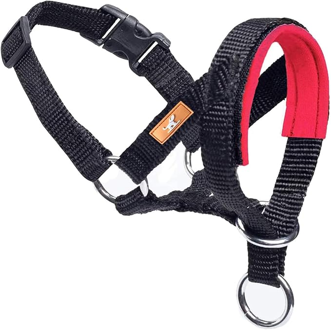 Dog Head Collar with Soft Fabric, Dog Head Harness to Stop Pulling with Adjustable Loop(M,Red)