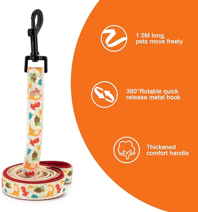 Adjustable Dog Harness and Leash Set for Girl Air Mesh Dog Vest Harness 5Ft Dog Training Leash with Soft Handle Pet Escape Proof for Small Medium Large Dogs (Dinosaur, S)