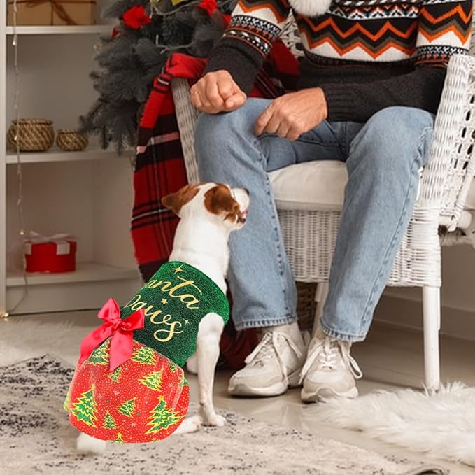 Dog Christmas Outfit and Costume - Funny Puppy Dress With Bow for Small and Large Dogs - Pumpkin Witch Bat Pet Halloween Clothes