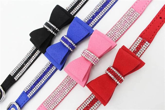 Small Dog Collars for Female Dogs, Cute Bling Rhinestone Crystal with Bow Tie Glitter Diamond Bowtie Puppy Collars for XXS XS Small Medium Large Pet Girls Dogs Cats, Pink S