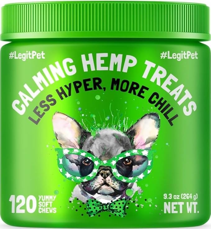 Calming Hemp Treats for Dogs Made in USA Organic Hemp Natural Separation Aid Helps Barking, Chewing, Thunder, Fireworks, Aggressive Behavior Soothing Stress Relief Natural Relaxation 120 Chews