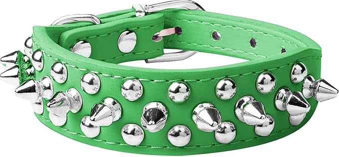 Spiked Dog Collar Soft Pu Leather Mushrooms Rivet Spike Studded Puppy Adjustable Pet Collars for Small Breeds (M, Green)