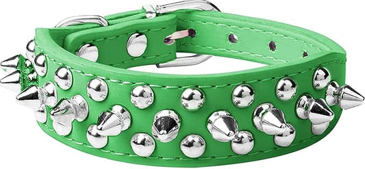 Spiked Dog Collar Soft Pu Leather Mushrooms Rivet Spike Studded Puppy Adjustable Pet Collars for Small Breeds (M, Green)