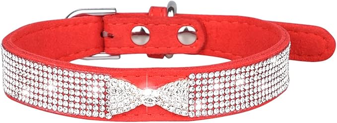 Cute Dog Collar with Bling Rhinestone, Fancy Crystal Diamond Glitter Pretty Jewel Soft Cat Collars for Small Medium Large Breed Dogs Girl Female Pet Puppy Kitten Terrier (M, Red4)