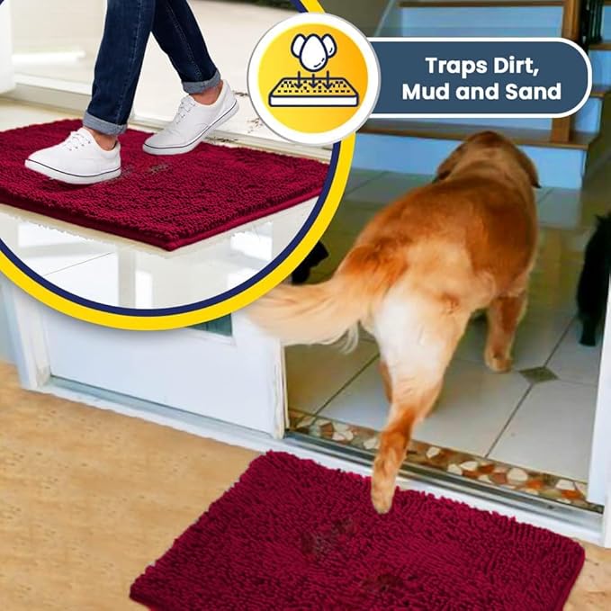 Muddy Mat® Original Dog Door Mat for Muddy Paws, Super Absorbent Microfiber, Non-Slip Washable Pet Rug, Quick Dry Chenille Entryway Carpet, Machine Washable Indoor Outdoor mat, Maroon 48"x72"