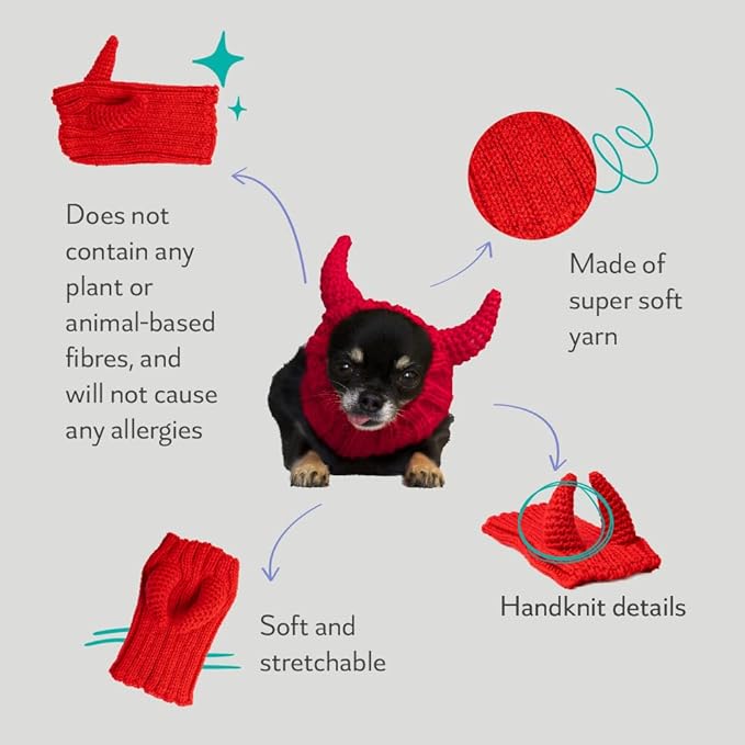 Zoo Snoods Red Devil Costume - Warm Knit Dog Snood Wrap for Pets, Neck Ear Cover Protection, Halloween Winter (Medium)