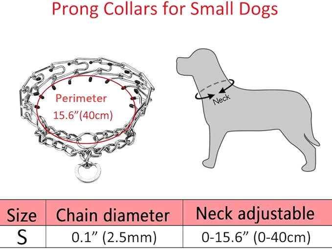 Prong Collars for Dogs, No Pull Dog Collar, Dog Training Collar for Large Medium Small Dogs, Stainless Steel Adjustable with Comfort Rubber Tips (Small, 2.5mm, 15.6-Inch)
