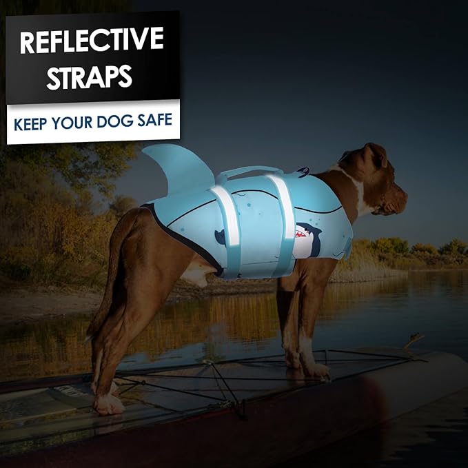 AOFITEE Dog Life Jacket, Shark Dog Life Vest for Swimming Boating, High Flotation Pet Lifesaver with Rescue Handle, Reflective French Bulldog Lifejacket, Life Jackets for Small Medium Large Dogs, M