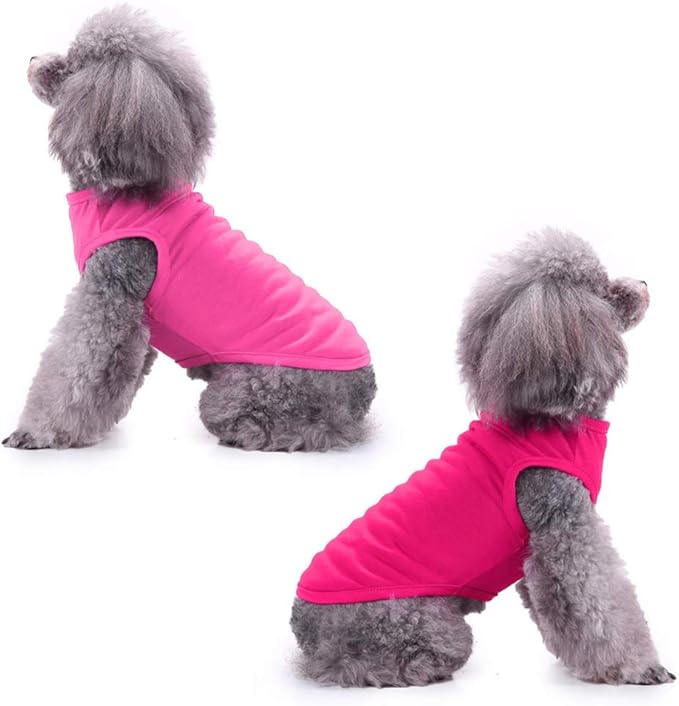 Chol&Vivi Dog T-Shirt Clothes, 4pcs Blank Dog Shirt Cotton Clothes Sleeveless Fit for Small to Extra Large Size, Pet Tank Top for All Breeds, Soft and Breathable, Black/Dark Green/Pink/Rose Red, Small