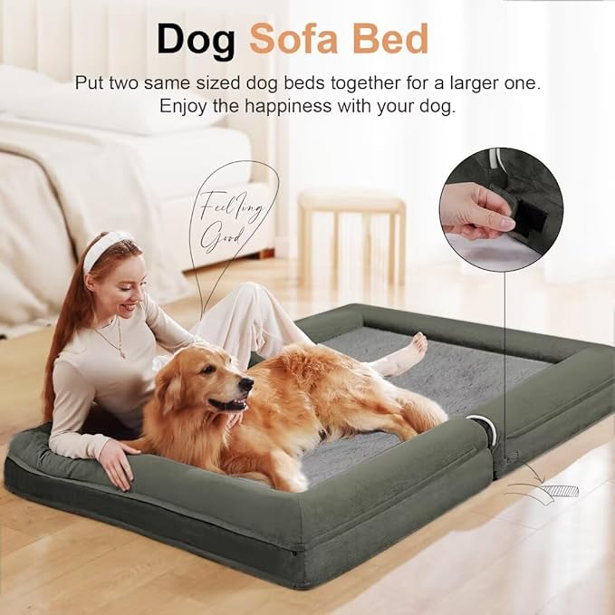 Large Dog Bed Orthopedic Washable: Beds Bolster XL Bed Large Big Dogs Memory Foam Couch Sofa Waterproof with Removable Cover - Dark Green
