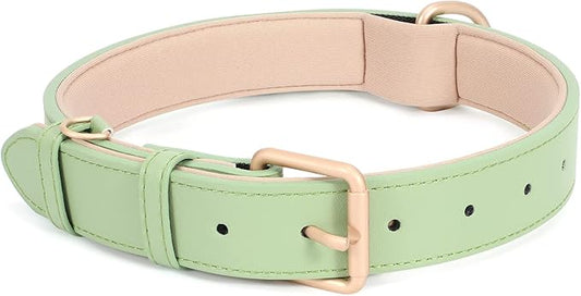WHIPPY Leather Dog Collar for Small Medium Large Dog Adjustable Soft Breathable Leather Padded Puppy Collar with Alloy Buckle Heavy Duty Waterproof Classic Dog Pet Collar,Green,S