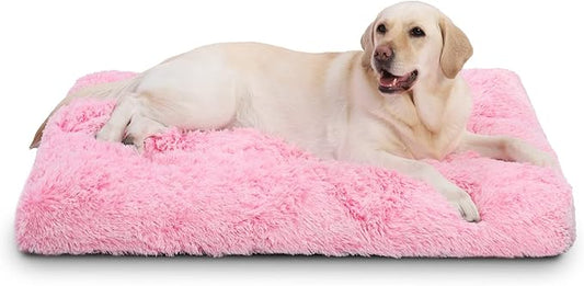 Vonabem XL Dog Bed Large Crate Pad, Washable Pink Pet Beds, Deluxe Plush Soft Crate Bed 42 inch, Dog Mats for Sleeping, Anti-Slip Kennel Pad 41 * 27 inch