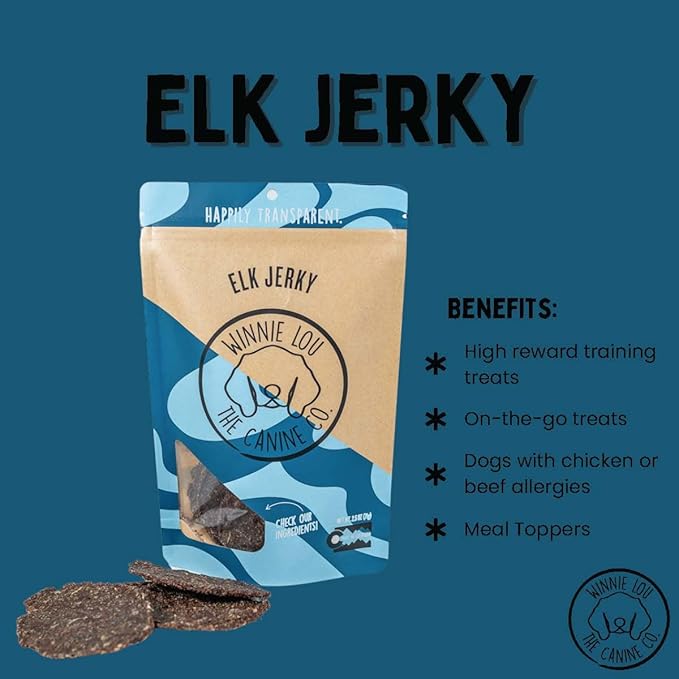 Winnie Lou Organic Elk Jerky Dog Treats - USA Made, Human Grade, All Natural, Healthy 2 Pack
