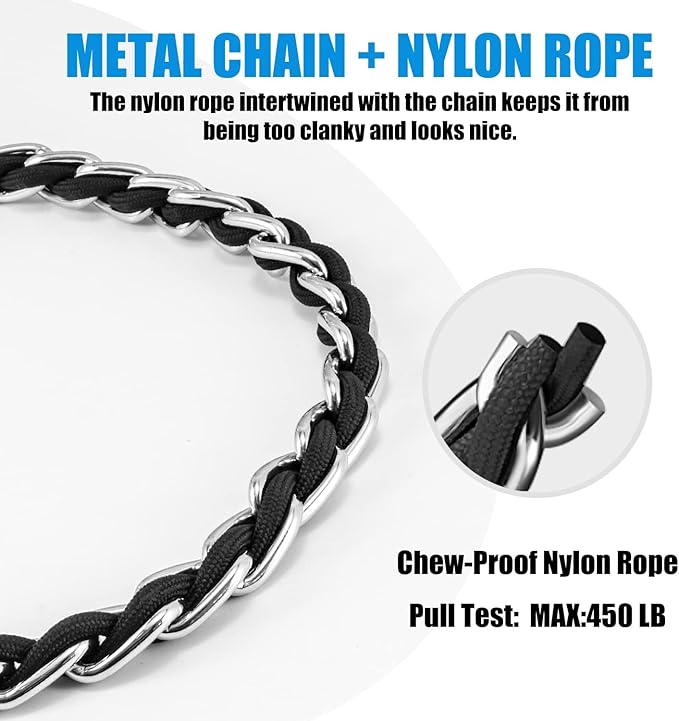 Dog Leash Chew Proof, Chain Leash Anti Chew Dog Leash for Large Dogs Heavy Duty, Indestructible Metal Leash Anti Bite Chain Link with Woven Cord Soft Padded Handle (Black, 4FT)