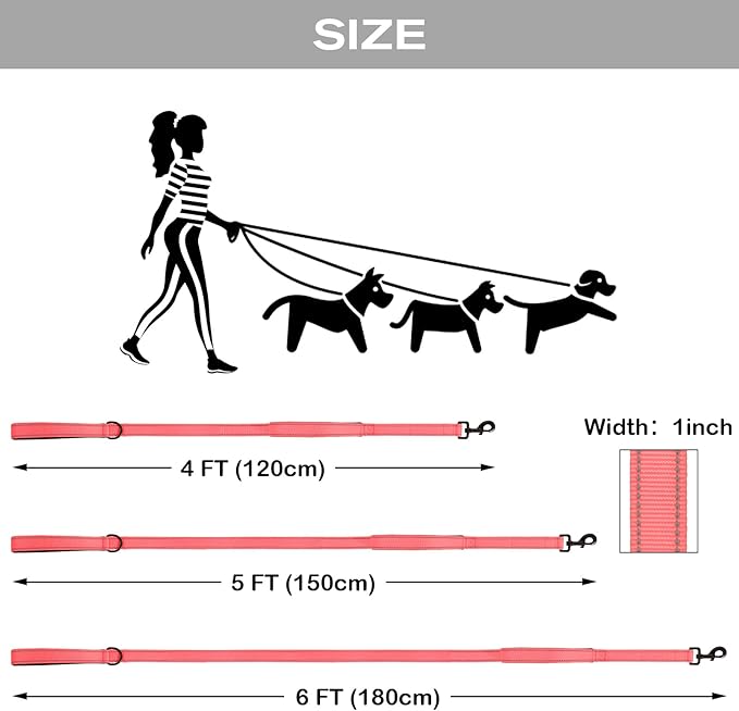 Joytale Dog Leash Heavy Duty for Large Dogs That Pull, Double Handle for Traffic Control, Double-Sided Reflective Leashes for Large Medium Dogs Night Safety, 4FT, Neon Pink