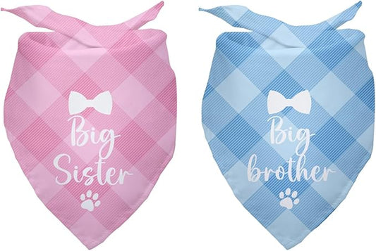 Big Sister Big Brother Dog Bandanas Pet Dog Pregnancy Announcement Gender Reveal Photo Prop Pet Scarf Decorations Accessories for Dog Lovers Owner Gift Pack of 2