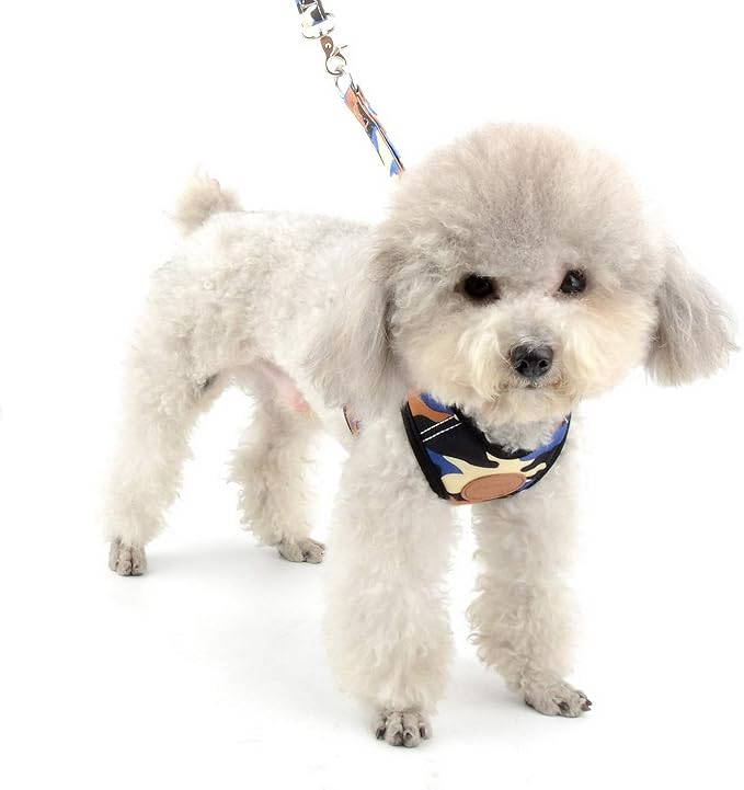 SMALLLEE_LUCKY_STORE Small Dog Cat Mesh Harness and Lead no Escape Adjustable Padded Military Camo Blue, S (Chest:9.5"-13.5",Weight 2-6.5lbs)