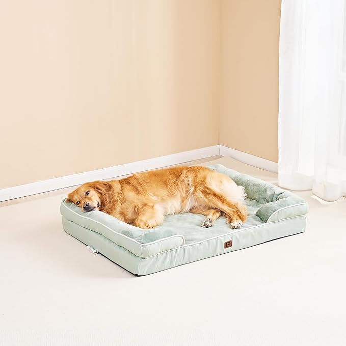 EHEYCIGA Orthopedic Dog Beds for Extra Large Dogs, Waterproof Memory Foam XL Dog Bed with Sides, Non-Slip Bottom and Egg-Crate Foam Big Pet Couch Bed with Washable Removable Cover, Sage Green