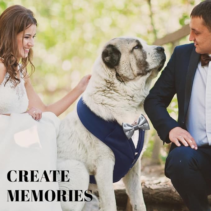 Dog Tuxedo for Wedding Outfit, Dog Suit and Tie Costumes for Birthday, Halloween, Cosplay, Christmas Party, Pet Formal Wear with Bowtie, Tux for Medium Large Dogs, Bulldog, Labrador, Husky