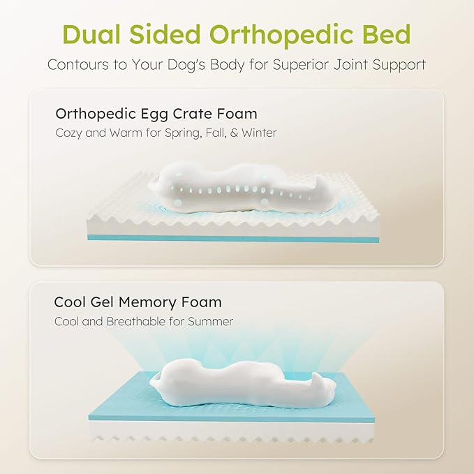 Jumbo Dog Bed for Extra Large Dogs, Orthopedic Dog Bed with Cooling Gel Memory Foam, Waterproof Pet Bed with Removable Washable Cover, 45" Pet Sofa Couch Dutch Velvet with Bone Toy, Dark Green
