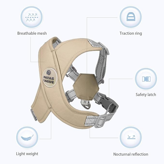 Patas Lague Dog Harness with Leash Set Adjustable Soft Padded Step-in Dog Vest No Choke No Pull Reflective for Medium Pets with Poop Bags and Dispenser, Solid and No-chew, Brown L