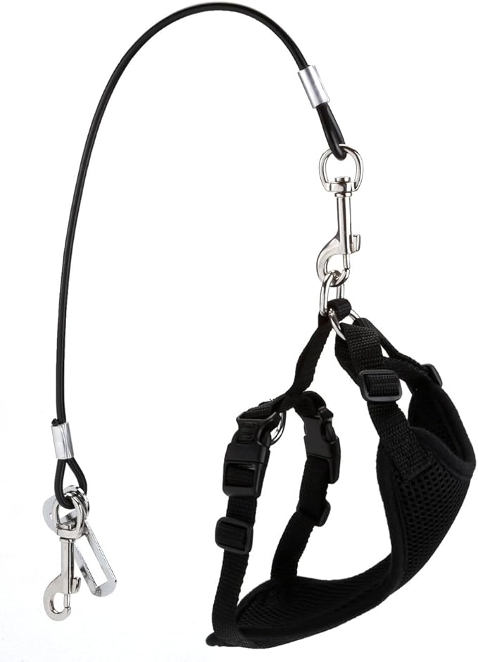Mogoko Chew Proof Dog Car Seatbelt Safety Restraint Pet No-Chew Tether Cable Stainless Steel Dog Leash Puppy Vehicle Seat Belt Strap with Double Clip and Latch Attachment (16 inch) Black
