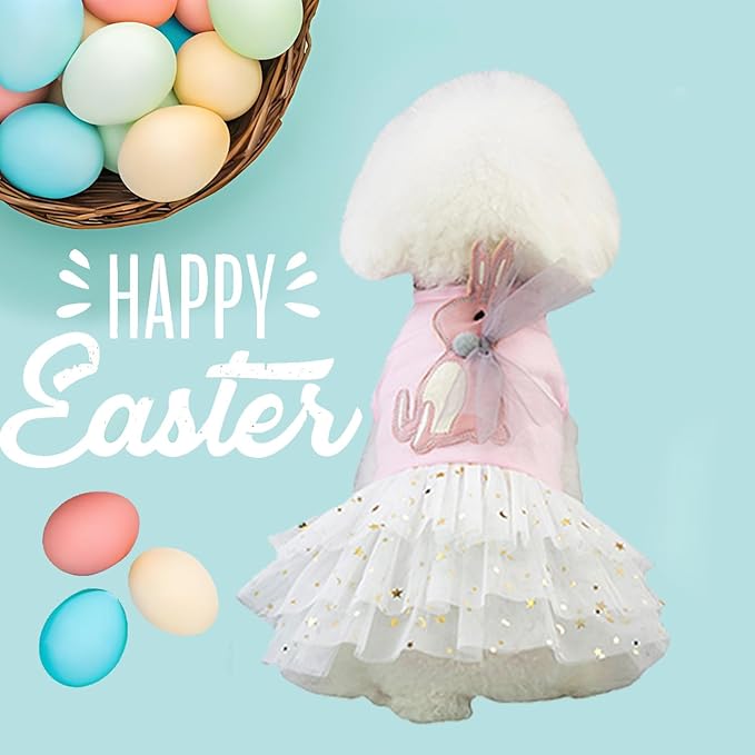 FLAdorepet Happy Easter Dog Dress Pink Bunny Pet Cat Puppy Dresses Tutu Skirt Summer Small Dog Girl Shirt Clothes Rabbit Costume(Rabbit, Large)