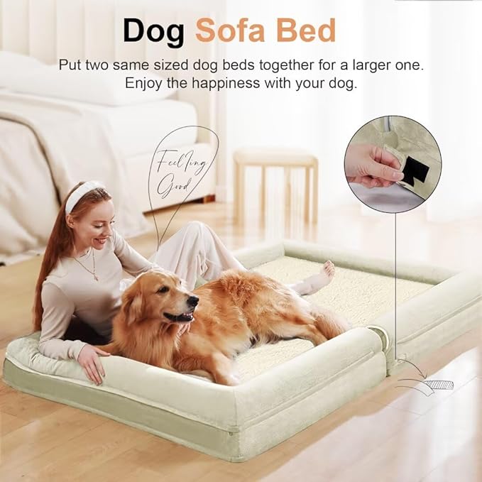 Large Dog Bed Orthopedic Washable: Beds Bolster XL Bed Big XLarge Dogs Egg Crate Foam Couch Sofa Waterproof with Removable Cover - Beige
