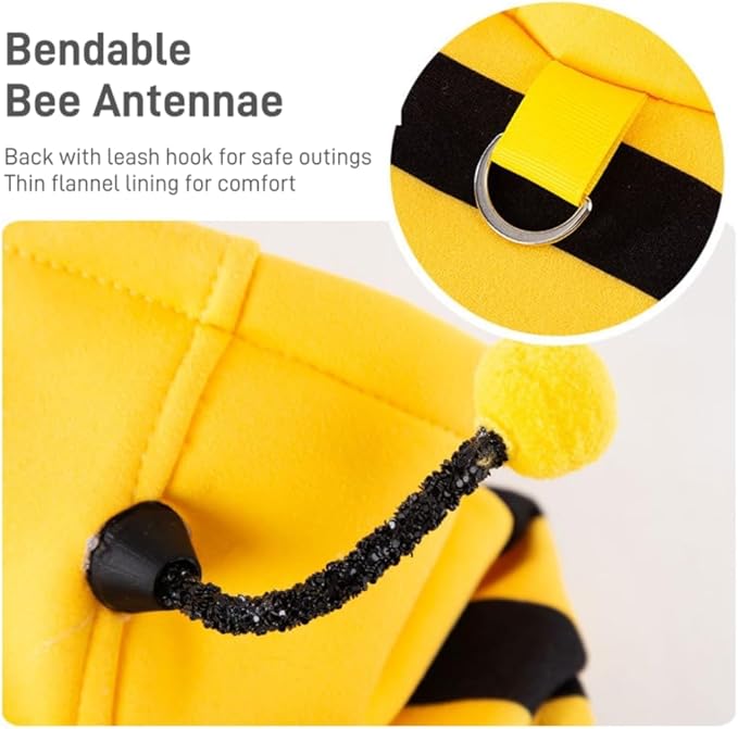 Selena Cat Bee Antennae Costume Hoodies Cute Bee Stripes Dog Kitten Puppy Pet Apparel (X-Small,Yellow&Black)