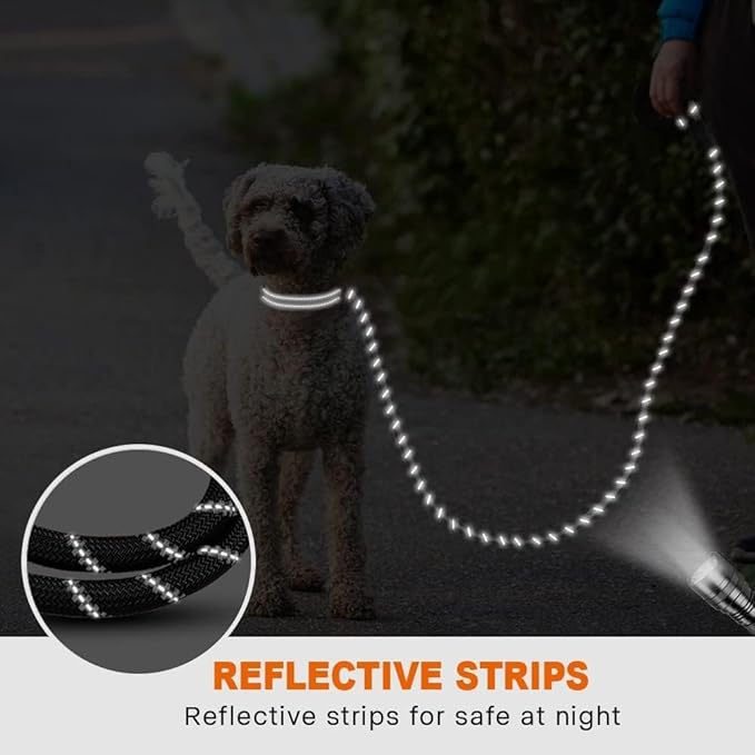 Taglory Rope Dog Leash 6FT with Comfortable Padded Handle, Highly Reflective Threads Leash for Small Dogs, 3/8 inch, Black