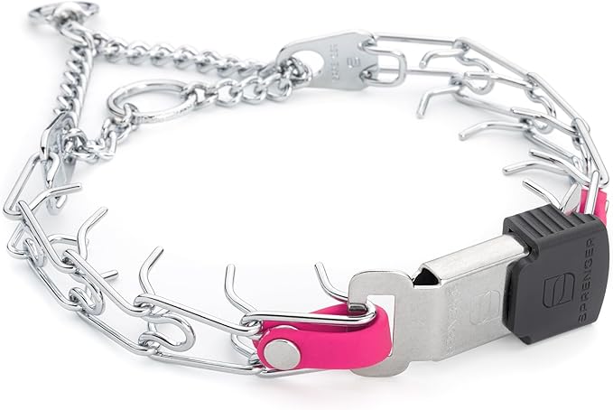 Herm Sprenger Chrome Plated Steel Dog Collar with Quick Release ClicLock Buckle and Biothane Insert Training Collar for Dogs Made in Germany (Passionfruit Pink, 16in x 2.25mm(neck size up to 13-14in))
