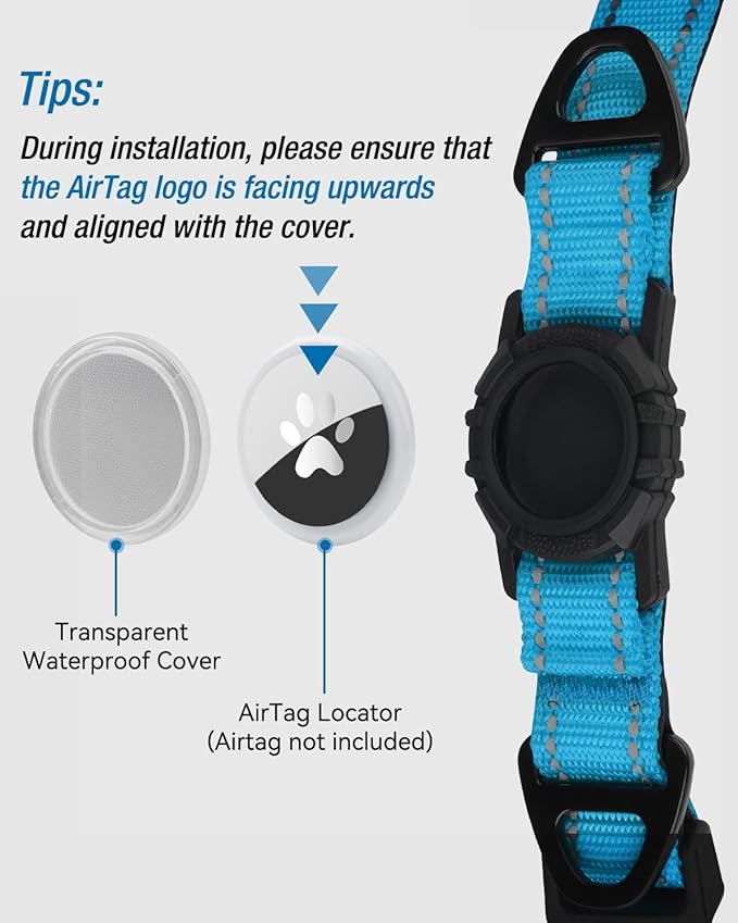 Joytale Airtag Dog Collar, Dual D-Rings, Reflective Pet Collar with Waterproof AirTag Holder, Soft Padded Adjustable for Small Dogs, SkyBlue, S