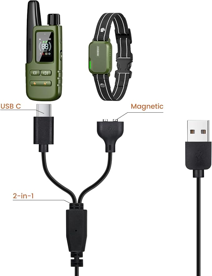 Dog Shock Collar Charger Cord for Jugbow DT-61 Dog Training Collar, 2-in-1 USB C and Magnetic Bark Collar Charging Cable for Dogs