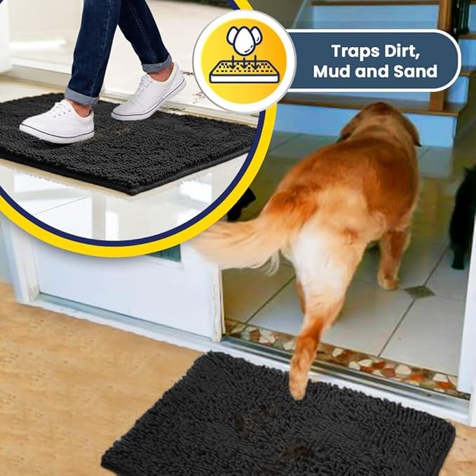 Muddy Mat® Original Dog Door Mat for Muddy Paws, Super Absorbent Microfiber, Non-Slip Washable Pet Rug, Quick Dry Chenille Entryway Carpet, Machine Washable Indoor Outdoor mat, Charcoal 24"x60"