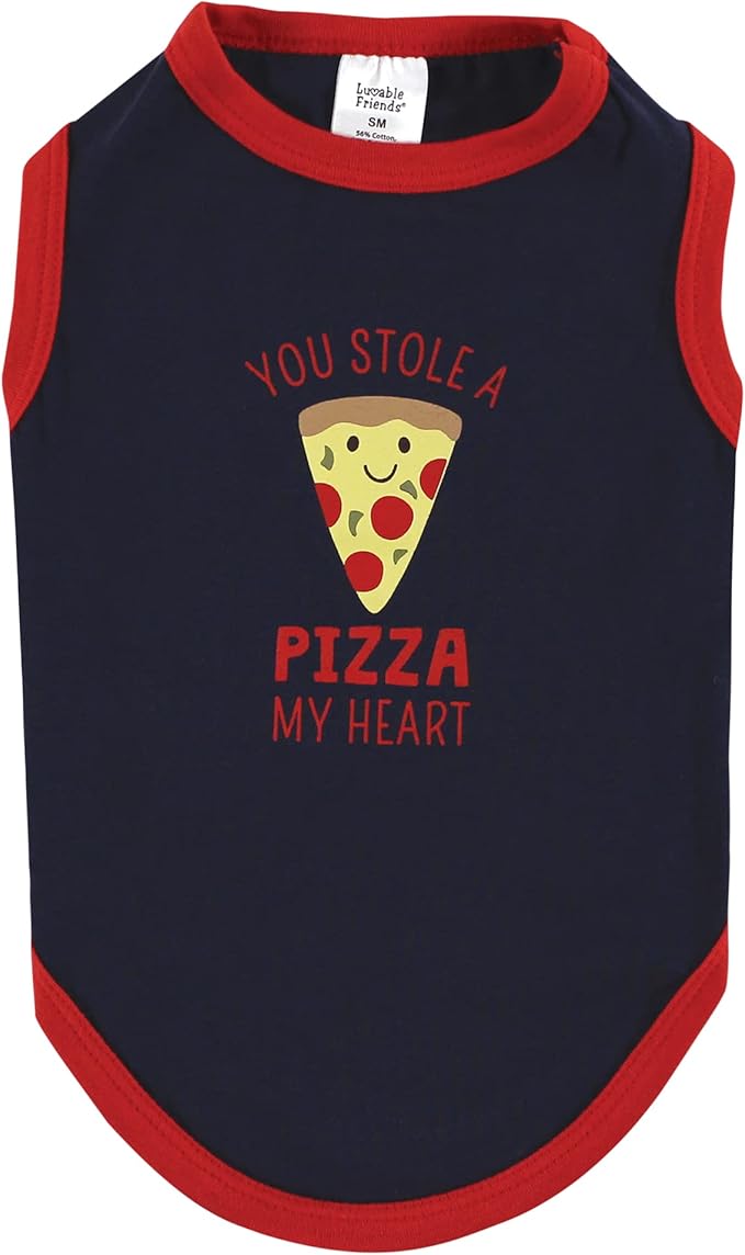 Luvable Friends Dog Pet Dog and Cats Cotton T-Shirts 2pk, Pizza Bananas, Large