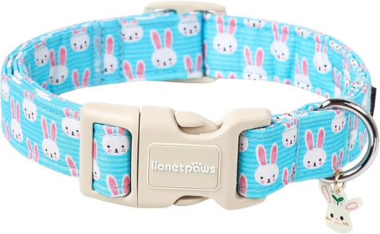 Lionet Paws Easter Dog Collar- Cute Bunny Blue Dog Collars with Plastic Buckle, Light Adjustable Dogs Collars with Rabbit Pendant for Medium Dogs