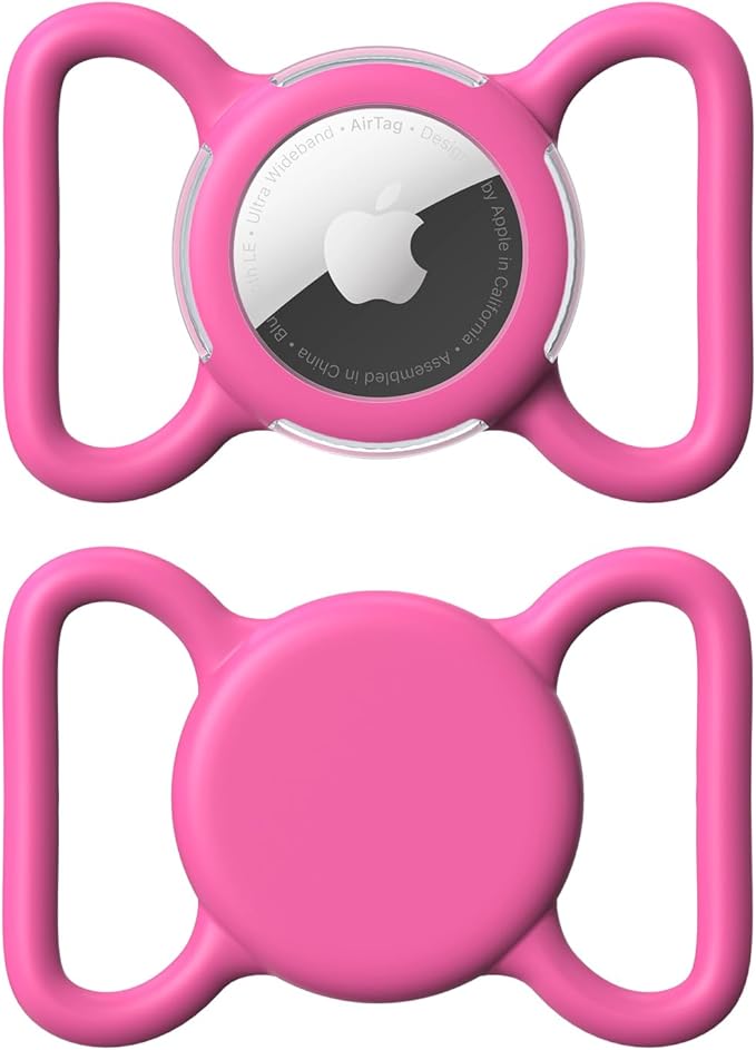 Waterproof Airtag Holder for Dog Collar, Soft Full-Body Protective Airtag Holder for Dog & Cat Collars, Ultra-Durable, Easy Installation, Lightweight Clear Airtag Case (Rose, Large)
