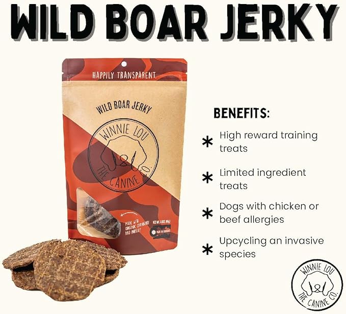 Winnie Lou Organic Jerky - USA Made, Human Grade Wild Boar Dog Treats (2 Pack)