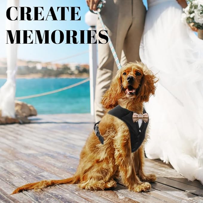 Dog Tuxedo for Wedding Outfit, Dog Suit and Tie Costumes for Birthday, Halloween, Cosplay, Christmas Party, Pet Formal Wear with Bowtie, Tux for Small Dogs, Chihuahua, Bichon, Maltese, Cats