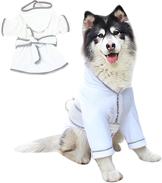 Dog Bathrobe, Microfiber Fast Drying Absorbent Hooded Bath Towel White for Puppy Small Medium Large Dog Cat (3XL, White)