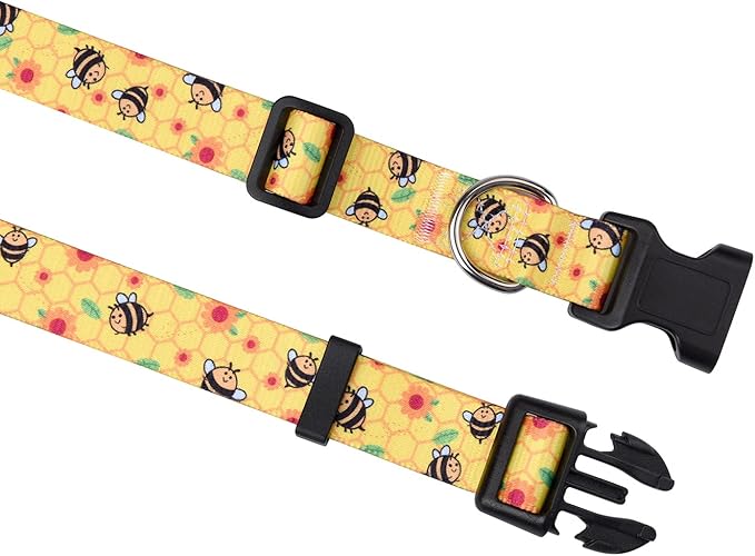 Dog Collar with Bohemia Floral Tribal Geometric Patterns - Soft Ethnic Style Collar Adjustable for Small Medium Large Dogs(Bee,XS)