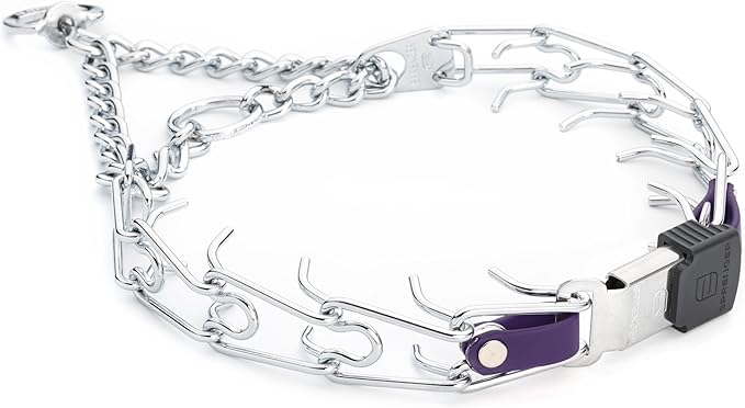 Herm Sprenger Chrome Plated Steel Dog Collar with Quick Release ClicLock Buckle and Biothane Insert Training Collar for Dogs Made in Germany (Violet Purple, 23in x 3.2mm(Neck Size up to19-20in))