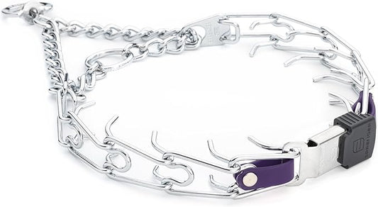Herm Sprenger Chrome Plated Steel Dog Collar with Quick Release ClicLock Buckle and Biothane Insert Training Collar for Dogs Made in Germany (Violet Purple, 23in x 3.2mm(Neck Size up to19-20in))