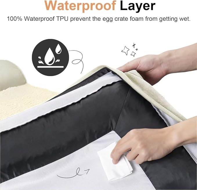 Large Dog Bed Orthopedic Washable: Beds Bolster XL Bed Big XLarge Dogs Egg Crate Foam Couch Sofa Waterproof with Removable Cover - Beige